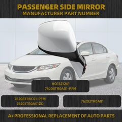 Right Passenger Side White Door Mirror Compatible with 2012 2013 2014 2015 Honda Civic Power Glass Manual Folding Replace# HO1321261,76208TR0A01-PFM,76208TR6C01-PFM,76201TR0A01ZD, 76202TR0A01