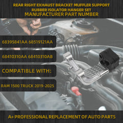 Rear Right Passenger Side Exhaust Bracket Muffler Support Rubber Isolator Hanger Set Compatible With Ram Truck 1500 2019-2025 Replace# 68395841AA 68519121AA 68410310AA 68410310A