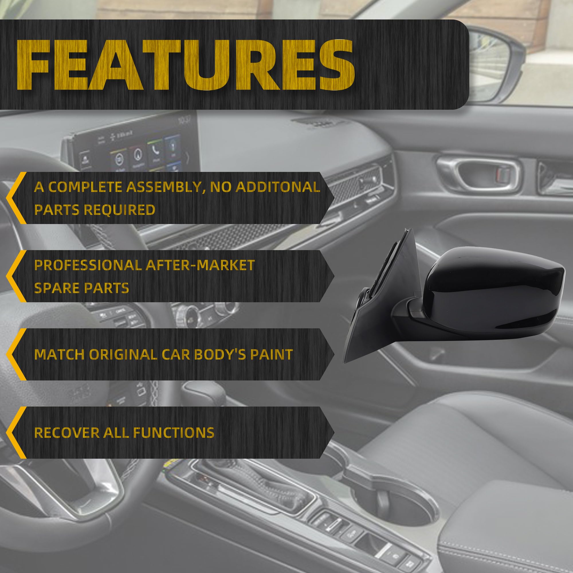 Driver Left Side Mirror Compatible with 2013-2017 Honda Accord With Power Glass Replaces# 76258T2FA11 HO1320272 Outer Rearview Mirror Black Color (3Pins) - Dasbecan