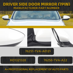 Left Driver Side Door Mirror Compatible with Honda Accord Sport Hybrid EX 2018-2022 Power | Heated | Blind Spot Detection | 76258-TVA-A22 HO1321328, Side View Mirror (7Pins-White)