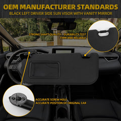 Black Left Driver Side Sun Visor with Vanity Mirror Compatible with Toyota Corolla 2019 2020 2021 2022 2023 2024 Replaces# 74320-02F50-A0