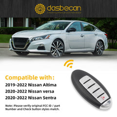 Key Fob Replacement Compatible with Nissan Altima Versa Sentra 2019-2022 Smart Proximity Keyless Entry Remote Control Replaces KR5TXN4 285E3-6CA6A 5 Buttons