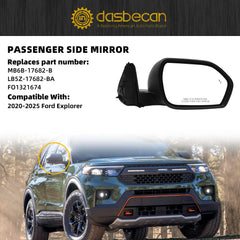 Right Passenger Side Mirror Compatible with Ford Explorer 2020-2025 Heated Power Glass Manual Fold W/Puddle Lights Blind Spot Door Mirror Replaces FO1321674 8Pins