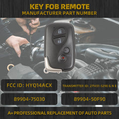 Key Fob Remote HYQ14ACX Compatible with Lexus RX350 2009-2015 RX450h 2010-2015 GX460 2010-2016 LX570 2008-2013 CT200h 2011-2016 Replaces 89904-75030 89904-50F90 Keyless Entry Remote Control