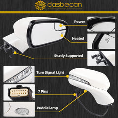 Right Passenger Side Mirror Assembly Compatible with Ford Fusion 2016-2020 Power | Heated | Turn Signal | Puddle Light | Manual Folding l FS73-17682 | White | 7Pins