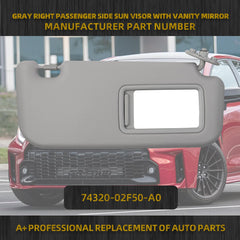 Gray Right Passenger Side Sun Visor with Vanity Mirror Compatible with Toyota Corolla 2019 2020 2021 2022 2023 2024 Replaces# 74320-02F50-A0