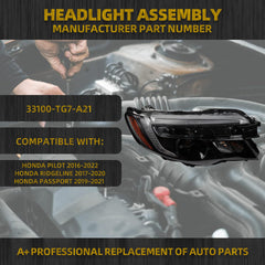 LED Low Beam w/DRL Projector Headlight Compatible with Honda Pilot 2016-2022/Honda Ridgeline 2017-2020/Honda Passport 2019-2021 Right Passenger Side Headlamp Replaces# 33100-TG7-A21