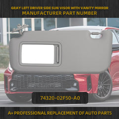 Gray Left Driver Side Sun Visor with Vanity Mirror Compatible with Toyota Corolla 2019 2020 2021 2022 2023 2024 Replaces# 74320-02F50-A0