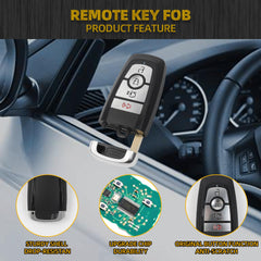 Key Fob Replacement Keyless Entry 4 Buttons Compatible with 2017-2021 Ford Fusion 2018-2022 Ford Mustang Smart Remote Control Replace# FCC ID:M3N-A2C93142300 P/N:164-R8150