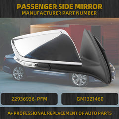 Right Passenger Side Mirror Compatible with Chevy Impala 2014-2020 Manual Folding Power Glass Heated with Turn Signal Puddle Light Memory Chrome 12Pins Replaces 22936936PFM