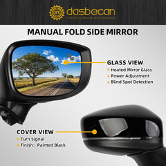 Passenger Side Mirror Heated Manual Fold Power Glass w/Turn Signal Blind Spot Detection Compatible with Mazda CX-5 CX5 2017-2024 Right Door Mirror Assembly Replaces MA1321200 (7Pins)