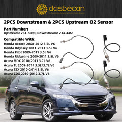 4Pcs Upstream and Downstream Oxygen O2 Sensor Compatible with Honda Accord Odyssey Pilot Ridgeline Acura TL TSX MDX ZDX 3.5L 3.7L V6 2008-2014 Replaces 234-4461 234-5098