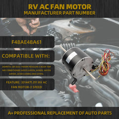 RV AC Fan Motor-3 Speed Compatible with Dometic or Duo-Therm Penguin II roof top air Conditioner 641815 641816 641835 641916 641935 3314471.011 OE# F48AE48A61