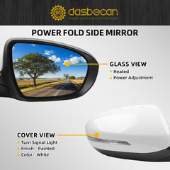 Right Passenger Side Mirror Compatible with Kia Optima 2014 2015 Manual FoldingWith Power Glass | Heated | Turn Signal | Painted Outside Door Mirror # KI1321175 876204C501 6Pins White