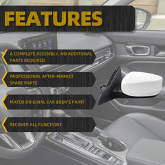Driver Left Side Mirror Compatible with 2013-2017 Honda Accord With Power Glass Replaces# 76258T2FA11 HO1320272 Outer Rearview Mirror White Color (3Pins)