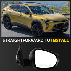 Side Rear View Mirror Compatible With 2024-2026 Chevy Trax Power Glass Bind Spot Heated Shell Trim Assembly Door Mirrors ViewMirror Right Passenger Side Replace# 42891804 42794439(6 Pins)