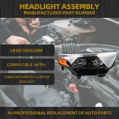 Full LED Headlight Compatible With Ford Explorer XLT/Limited 2020-2022 Headlamp Assembly w/Bulbs Right Passenger Side Replaces#LB5B13W029BK