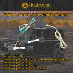 56407 4-Pin Trailer Wiring Harness Compatible with Jeep Wrangler JL 2018-2024 Gladiator GT 2020-2024 4 Way Towing Hitch Wiring for Trailer Light Connect