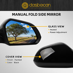 Right Passenger Side Door Mirror Compatible with 2015-2017 Hyundai Sonata with Heated Power Glass Manual Folding Black Painted Replace# 87620-C2000 HY1321203 5 Pins