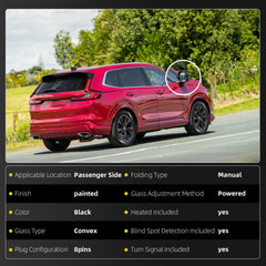 Right Passenger Side Door Mirror Compatible with 2023-2027 Honda CRV C-RV Turn Signal Light With Heated Blind Spot Detection Manual folding Power Glass Black 8pins