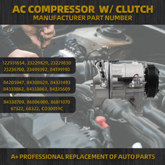 68322 Air Conditioner Compressor w/Clutch Compatible with 2013-2023 Buick Enclave, Chevrolet Traverse 3.6L V6, 2013-2016 GMC Acadia 3.6L V6, 2017 GMC Acadia 2.5L L4, Acadia Limited 3.6L V6