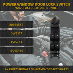 Door Lock Switch 20835552 Power Window Driver Side Compatible with 2007-2014 Chevy Tahoe Avalanche Silverado Suburban/GMC Sierra Yukon 1500 2500 3500 Replaces# DWS177 1S15733