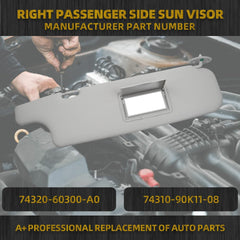 Right Passenger Side Sun Visor W Mirror Compatible with 70 Series Land Cruiser Replaces# 74320-60300-A0 74310-90K11-08