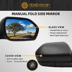 Right Passenger Side Mirror Compatible with Ford Explorer 2020-2025 Heated Power Glass Manual Fold W/Puddle Lights Blind Spot Door Mirror Replaces FO1321674 8Pins