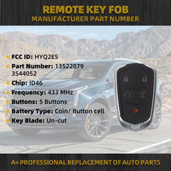 Key Fob Replacement Keyless Entry 5 Buttons Compatible with Cadillac XT4 XT5 XT6 2020 2021 2022 2023 Smart Remote Control Replace# FCC ID: HYQ2ES P/N:13522879 3544052