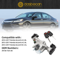 39730-T2A-A0 Ignition Switch Lock Cylinder Housing Assembly with 2 Remote Key (with chip) Compatible with Honda Accord 2013 2014 2015 2016 2017 2.0L 2.4L 3.5L Replaces# 39730-T2A-A1