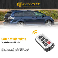 Key Fob Replacement Compatible with Toyota Sienna 2011-2020 Keyless Entry Remote Control Replaces 89904-08010 314.3 MHZ 6 Buttons