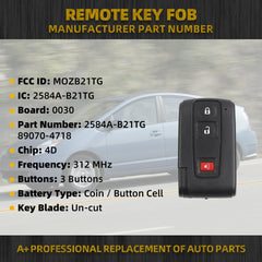 Key Fob Replacement Compatible with Toyota Prius 2004-2009 Keyless Entry Remote Control Replaces MOZB21TG P/N: 2584A-B21TG 89070-47180 3 Buttons 312MHz (for Black Logo)