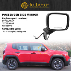 Passenger Side Door Mirror Compatible with 2015-2023 Jeep Renegade Heated Manual Fold Power Glass Temperature Sensor Right Mirror Replaces# 5VY85LXHAA (5+2Pins）