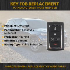 Key Fob Replacement Compatible with Jeep Grand Wagoneer Cherokee L 2021-2023 Keyless Entry Remote Control Replaces 68469565 68377534 M3NWXF0B1 5 Buttons