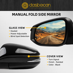 Left Driver Side Door Mirror Assembly Compatible with Toyota RAV4 2013-2018 Power Glass Heated with Turn Signal Blind Spot Detection Replaces TO1320343 Black (8 Pins)