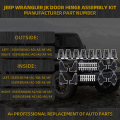 4 Door Hinge Assembly Kits Inside and Outside Compatible with 2007-2018 Jeep JK Wrangler Replaces# 55395386 55395387 55395393 55395392 16 Pcs with 36 Bolt