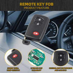 Key Fob Replacement Compatible with Toyota 4Runner 2010-2019 Prius Venza Scion Keyless Entry Remote Control Replaces HYQ14ACX 89904-47230 3 Buttons