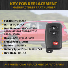 Key Fob Replacement Compatible with Toyota 4Runner 2010-2019 Prius Venza Scion Keyless Entry Remote Control Replaces HYQ14ACX 89904-47230 3 Buttons