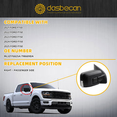 Right Side Mirror Compatible with 2021-2024 Ford F150 with Power Heated Glass, Manual Folding, Blind Spot, Turn Signal, Puddle Light, Temp Sensor, Black Texture Replace# ML3Z17682SA(13 pins)