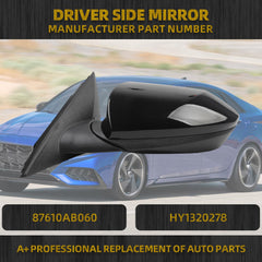 Left Driver Side Door Mirror Compatible with 2021-2024 Hyundai Elantra with Power Glass Blind Spot Detection(BSD) Manual Folding Black Painted Replace# 87610AB060, HY1320278 5Pins