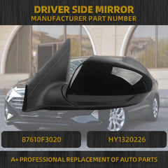 Left Driver Side Door Mirror Compatible with Hyundai Elantra 2017-2020 Heated, Manual Folding, Power Adjustment Glass, Blind Spot Detection Replace# 87610F3020 HY1320226 (7Pins-Black Paint)