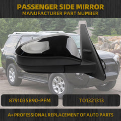 Right Passenger Side Mirror Black Compatible with 2014-2023 Toyota 4Runner Heated Manual Fold Power Adjustment Door Mirror Rear View Assembly 5PINS# 8791035B90-PFM TO1321313