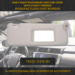 Gray Right Passenger Side Sun Visor Compatible with 2005-2010 Toyota Scion TC Replaces# 74320-21210-B3