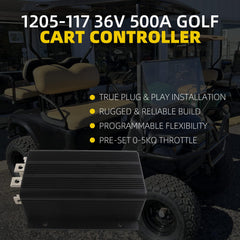 36V 500A DC Motor Speed Controller Compatible with 1995-2004 EZGO TXT, Shuttle 950, Workhorse MPT 1000 - ITS Throttle System Replaces 1205-117 1205-113 1205-101
