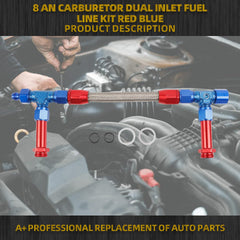 8AN Carburetor Dual Inlet Fuelline Kit, Aluminum Alloy Fuel Line Stainless Steel Braided Compatible With Holley 4150 Carburetor Red Blue