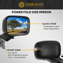 Right Passenger Side Mirror Compatible with 2015-2023 Jeep Renegade Heated Manual Fold Power Glass Turn Signal Temperature Sensor Door Mirror Replaces#CH1321445 (7+2Pins）