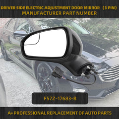 Left Driver Side Mirror Assembly Compatible with Ford Fusion 2016-2022 Rear view Mirror | Electric Adjustment |Black | Replace# FS7Z-17683-B | 3Pins