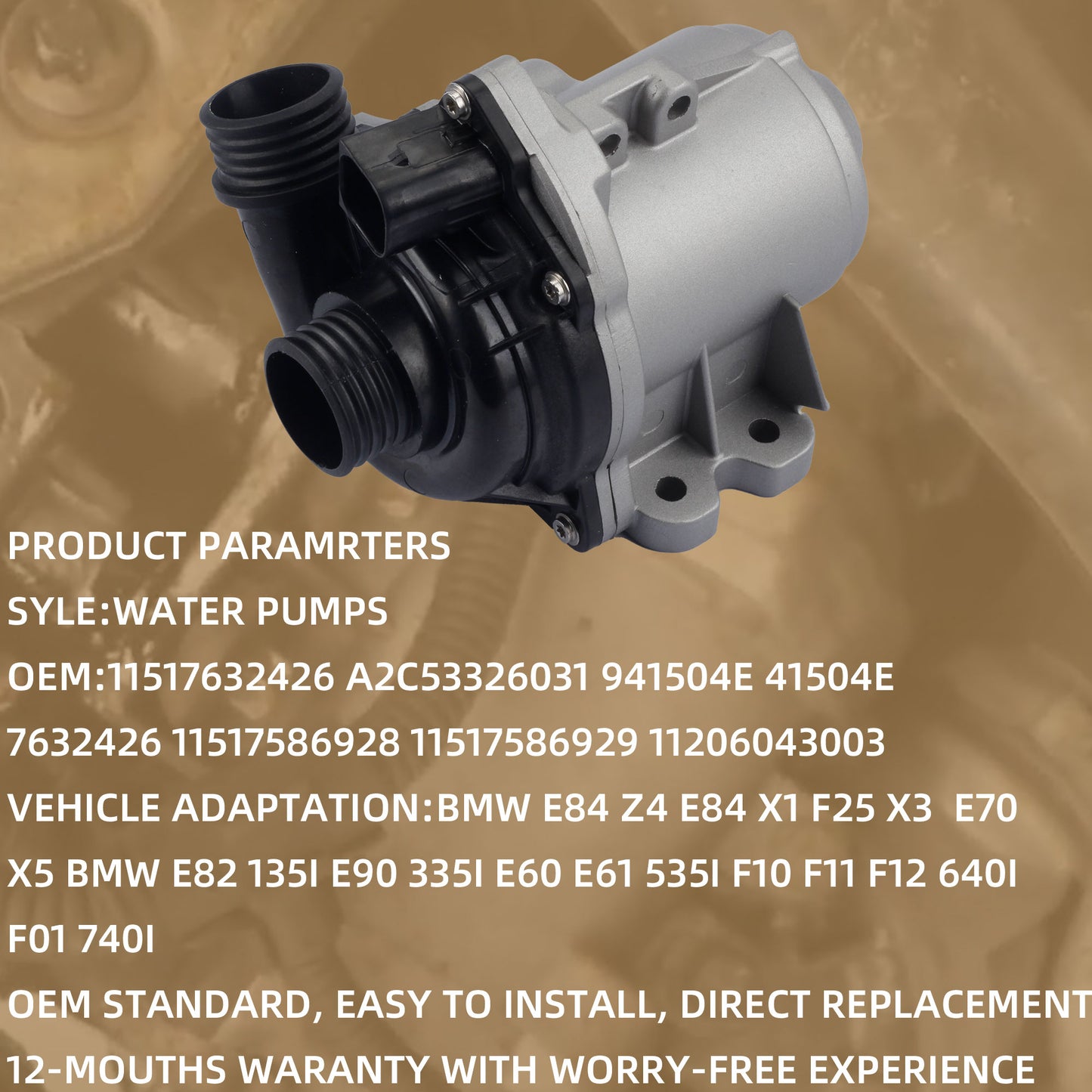 2007-2016 BMW 1-7 Series Electric Engine Water Pump 11517632426 - Dasbecan