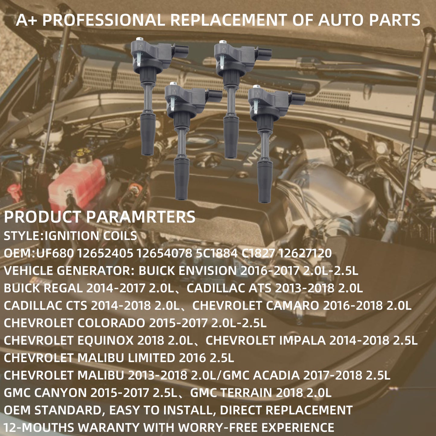 2013-2018 Buick Cadillac Chevrolet GMC Set of 4 Ignition Coils UF680 12652405 12654078 5C1884 C1827 12627120 - Dasbecan