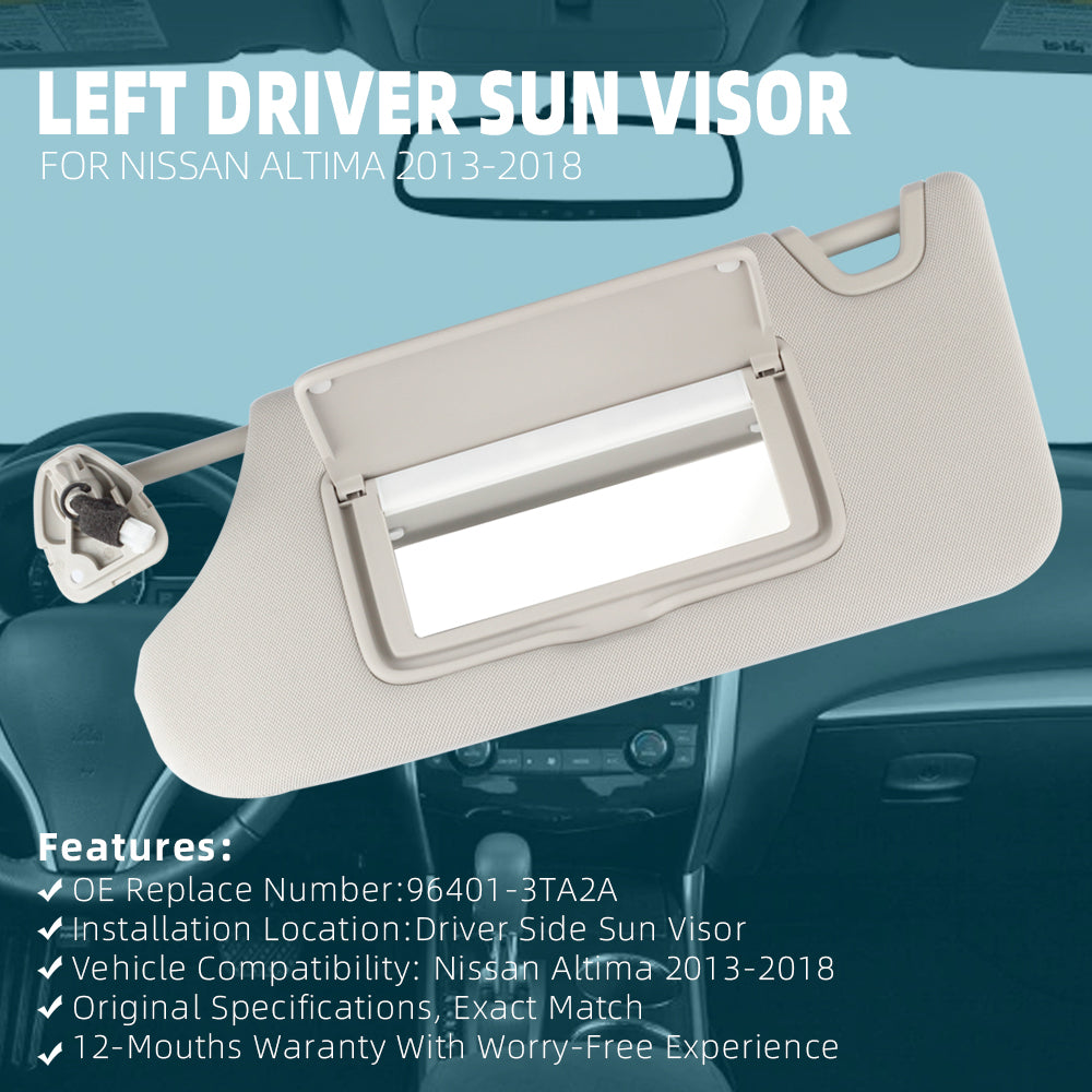 2013-2018 Nissan Altima Gray Left Driver Side Sun Visor - 96401-3TA2A